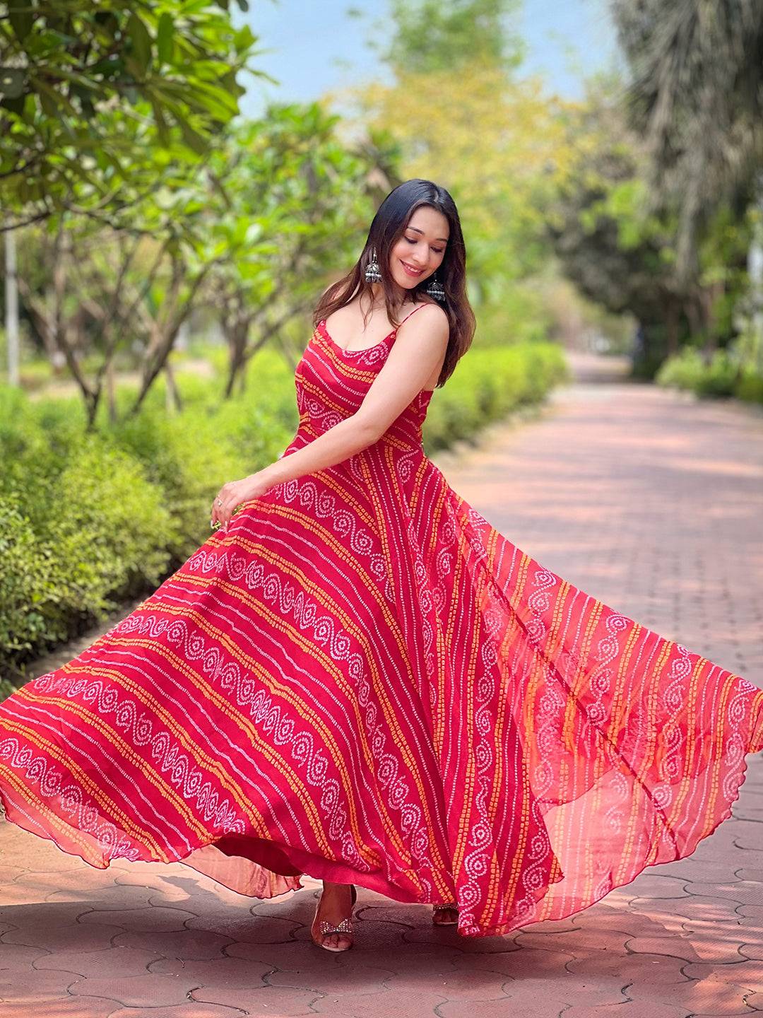 Rose Red Long Printed Dress