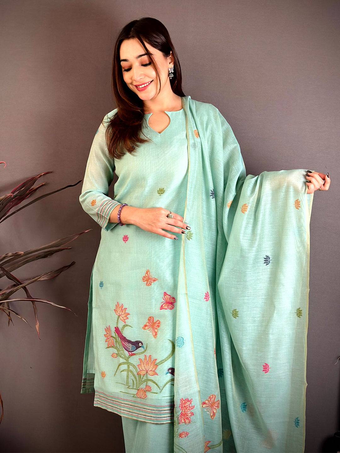 Mint  Green  Woven  Floral  Dress