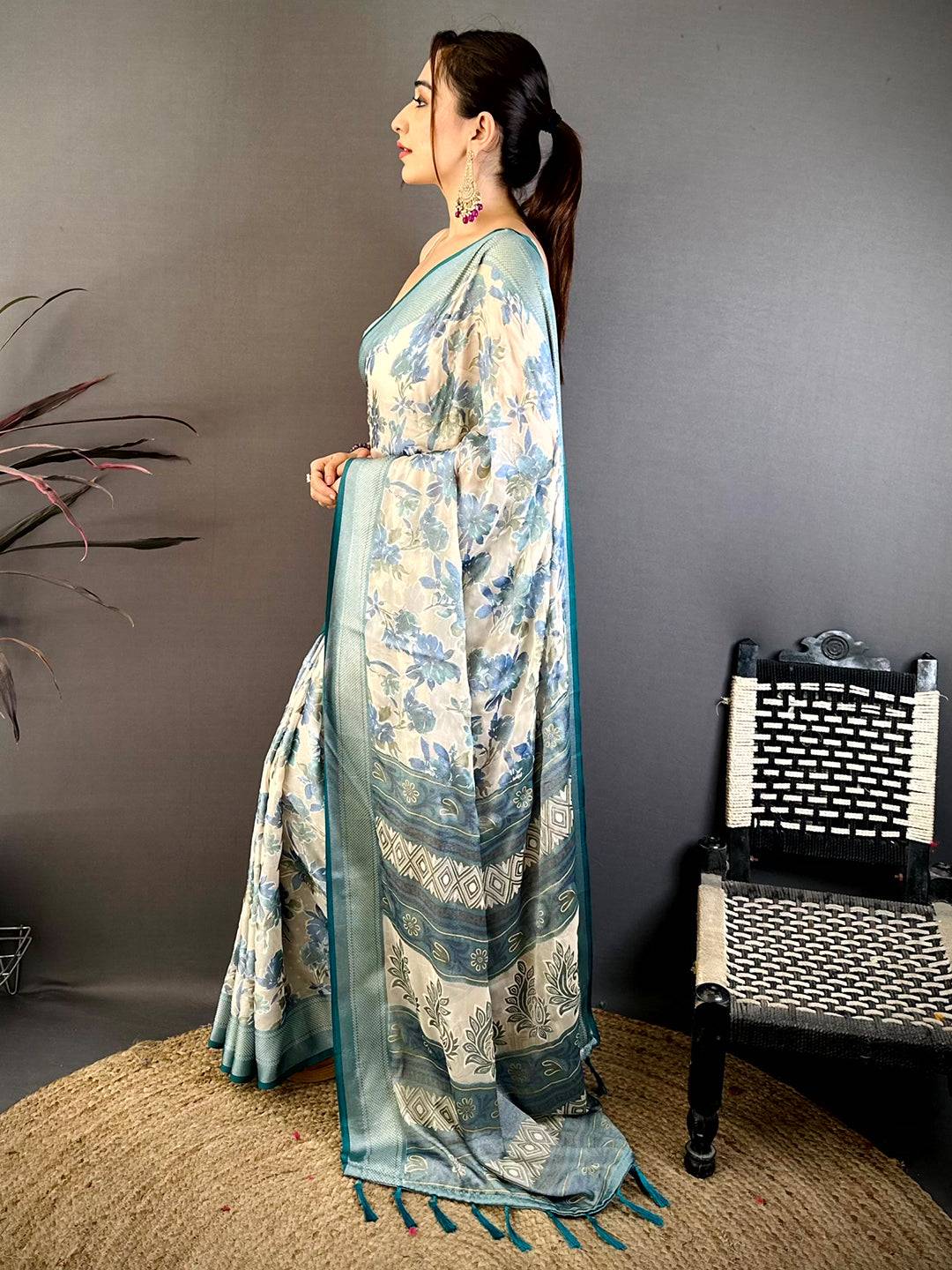 Vibrant Brasso Floral Weaving Saree