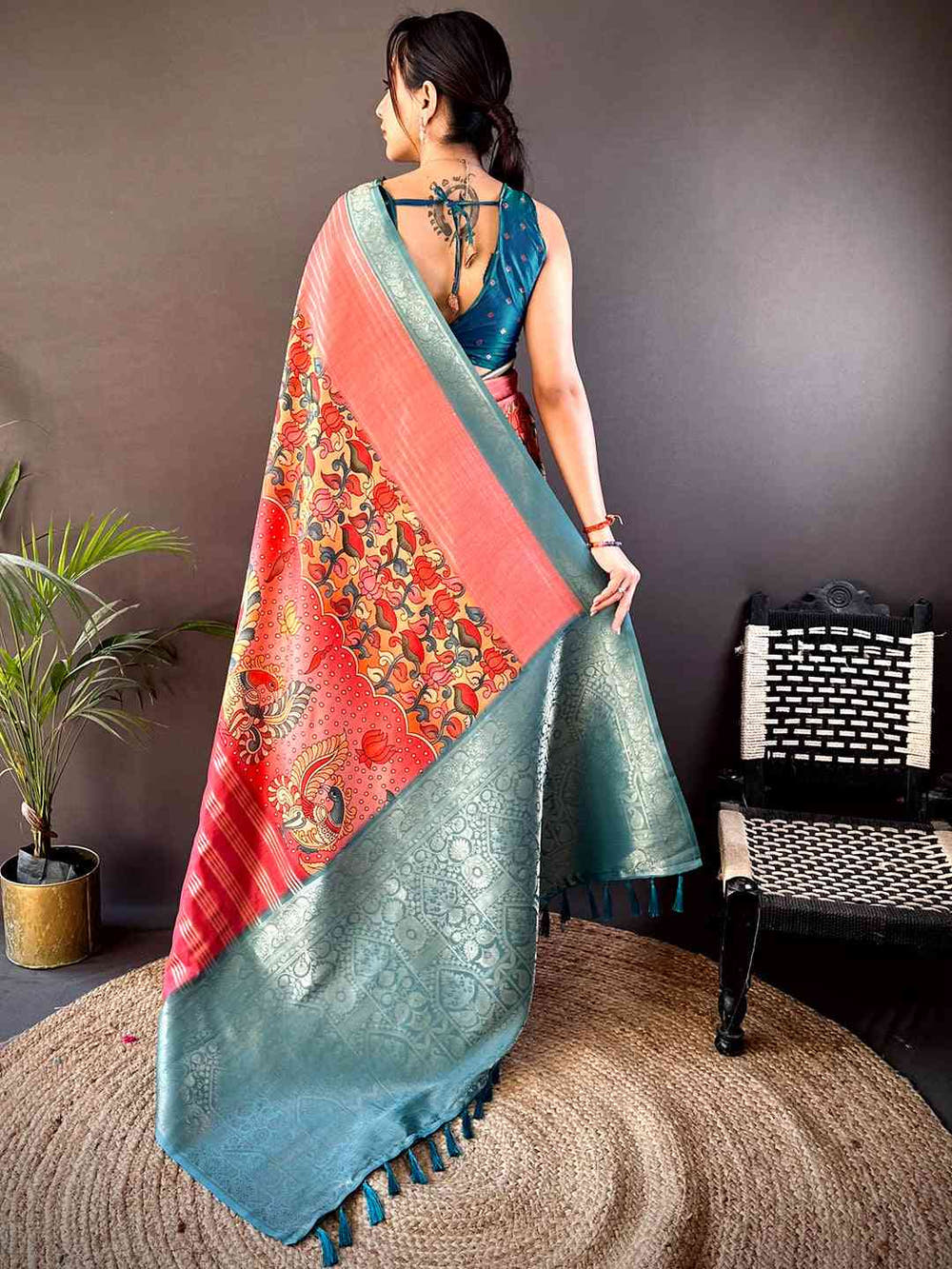 Coral Soft Crepe Silk Ombre Print Saree