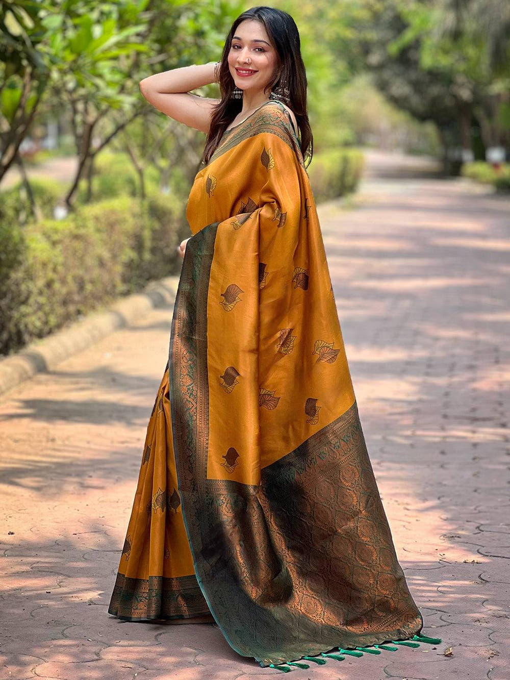 Butterscotch Kanjivaram Tissue Saree With Gold Zari Weaving