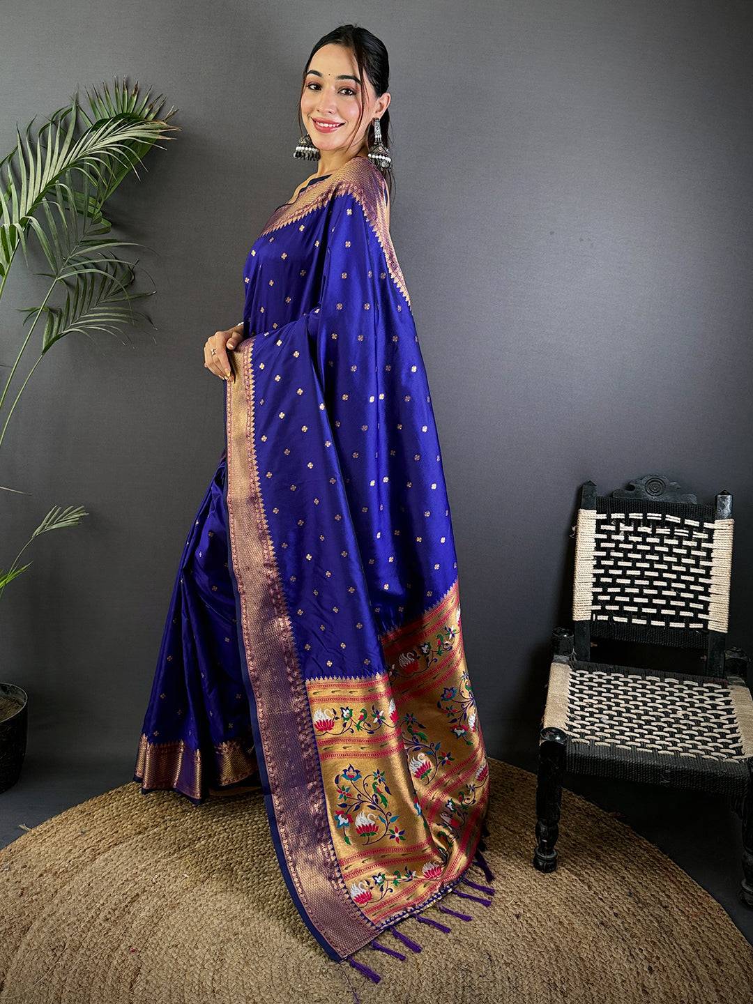 Purple Copper Zari Woven Soft Silk Paithani Saree