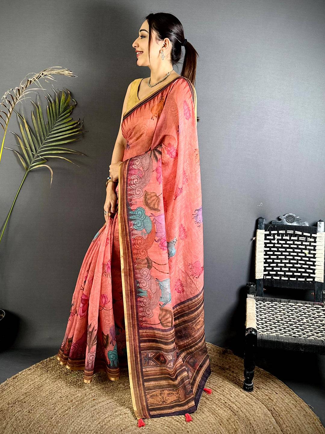 Heritage Pichwai Linen Tissue Saree