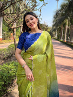 Lime Ombre Bandhej Georgette Silk Saree