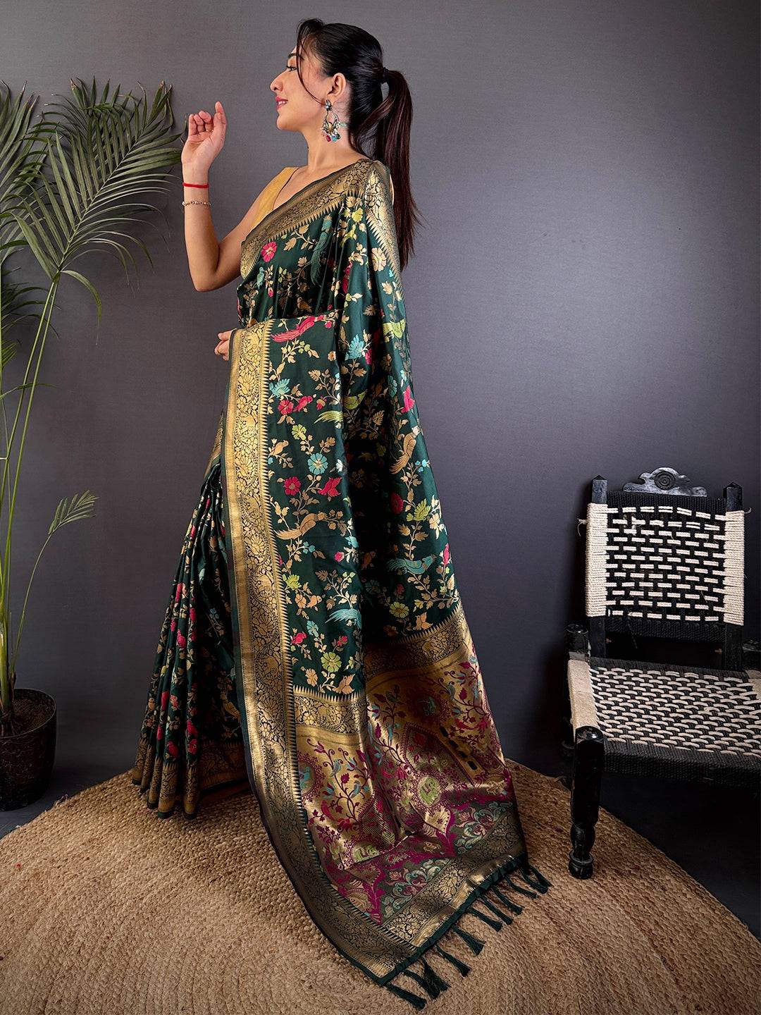 Green Kadi Minakari Banarasi Silk Saree