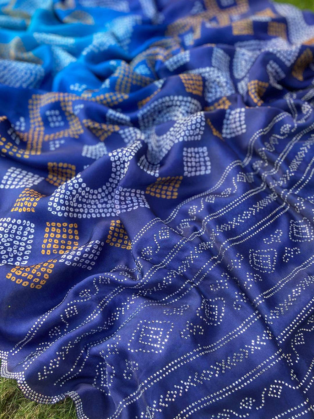 Blue Ombre Bandhej Georgette Silk Saree