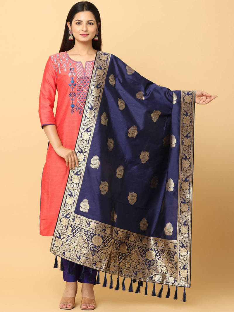 Silk Blend Woven Design Dark Blue Colour Dupatta