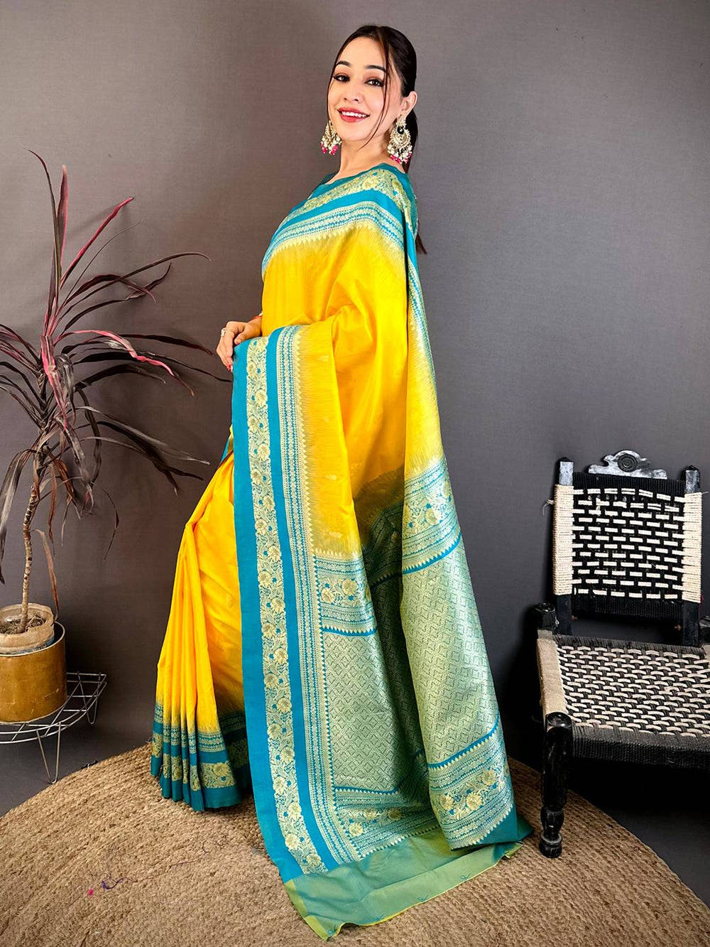Gold Zari Woven Yellow Soft Silk Saree