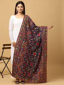 Navy Deep Multicolour Floral Pashmina Dupatta