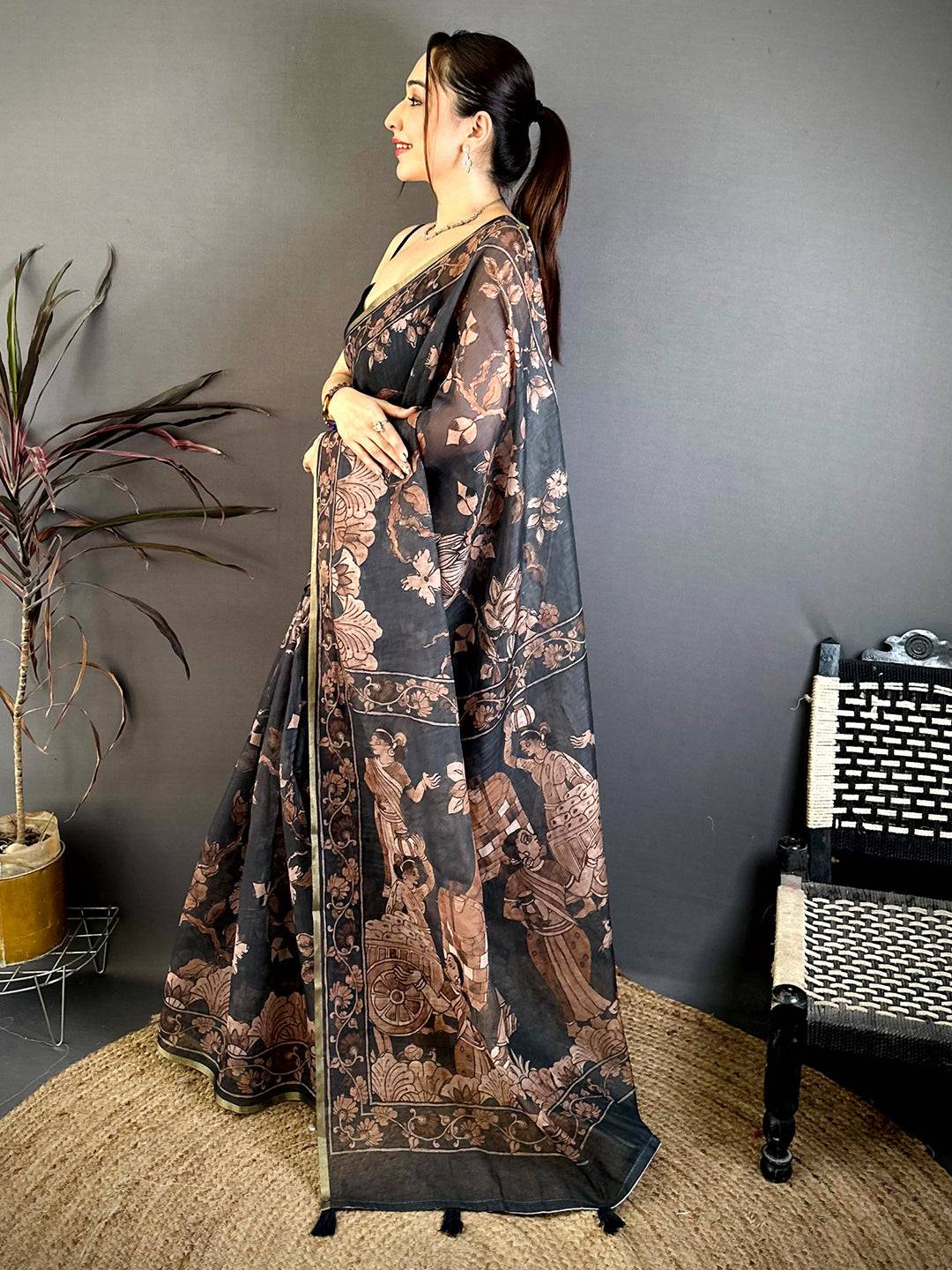 Heritage Kalamkari Linen Weave Saree