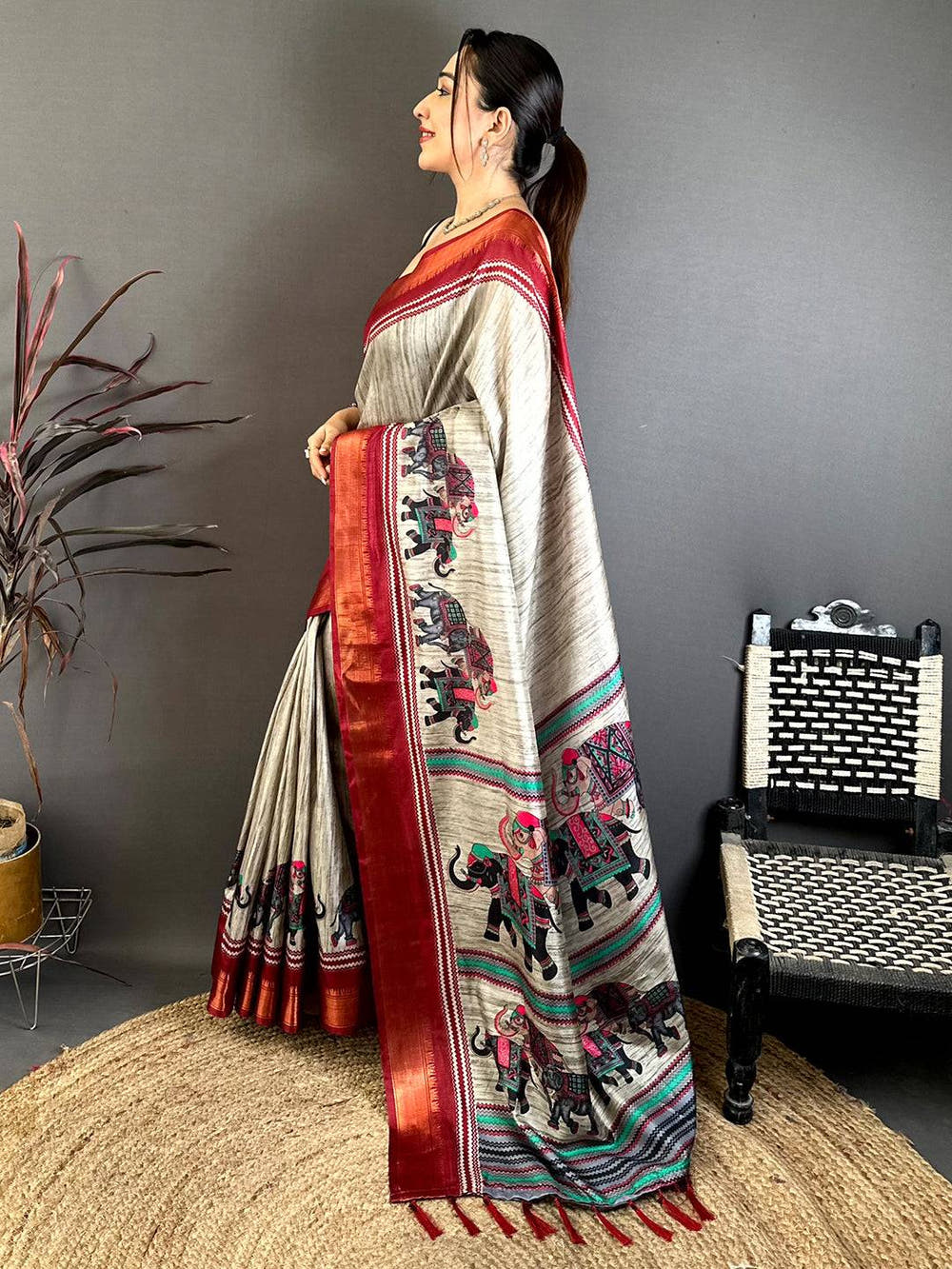 Classic Block Print Dola Silk Saree