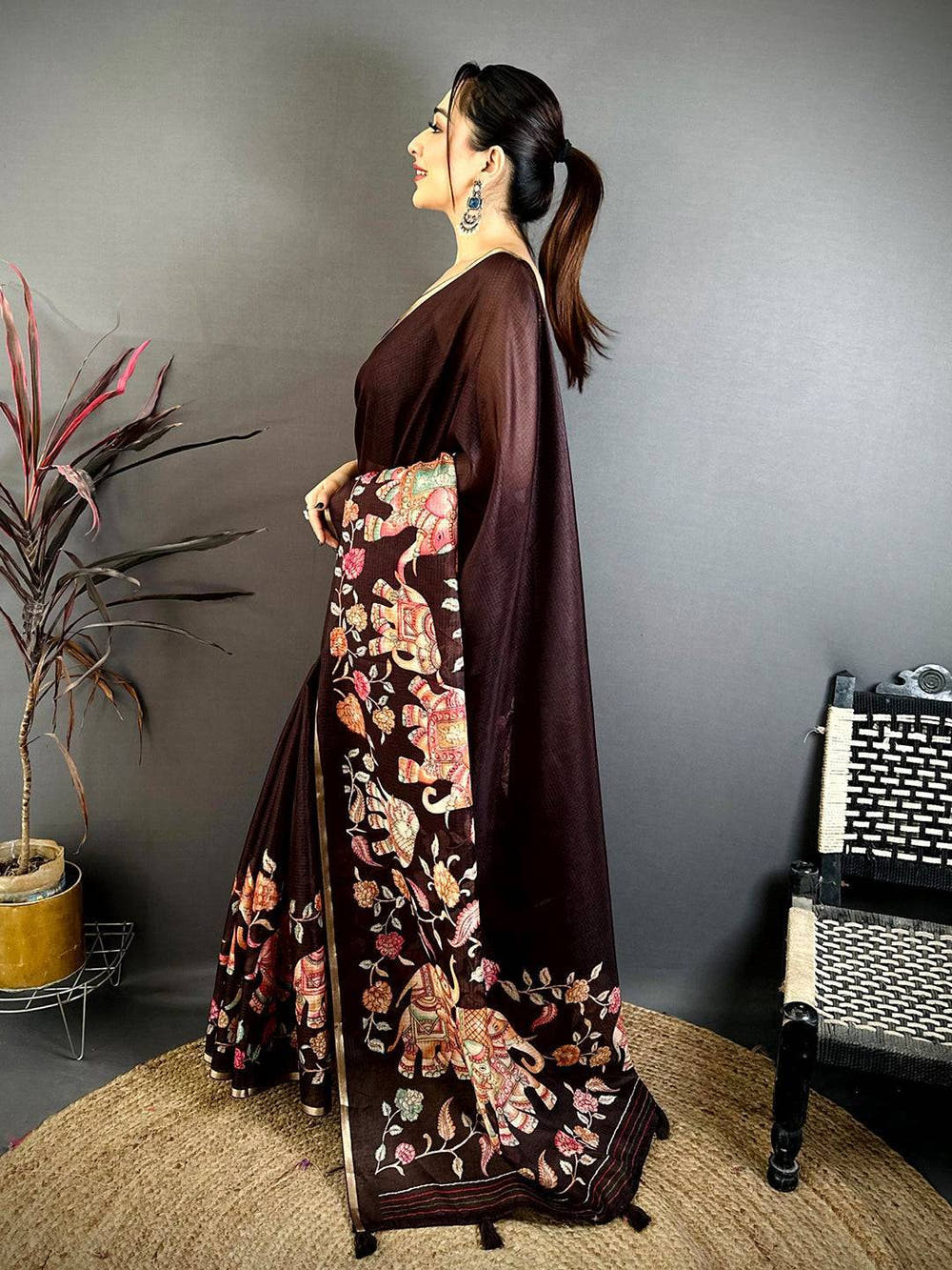 Heritage Elephant Kalamkari Kota Saree