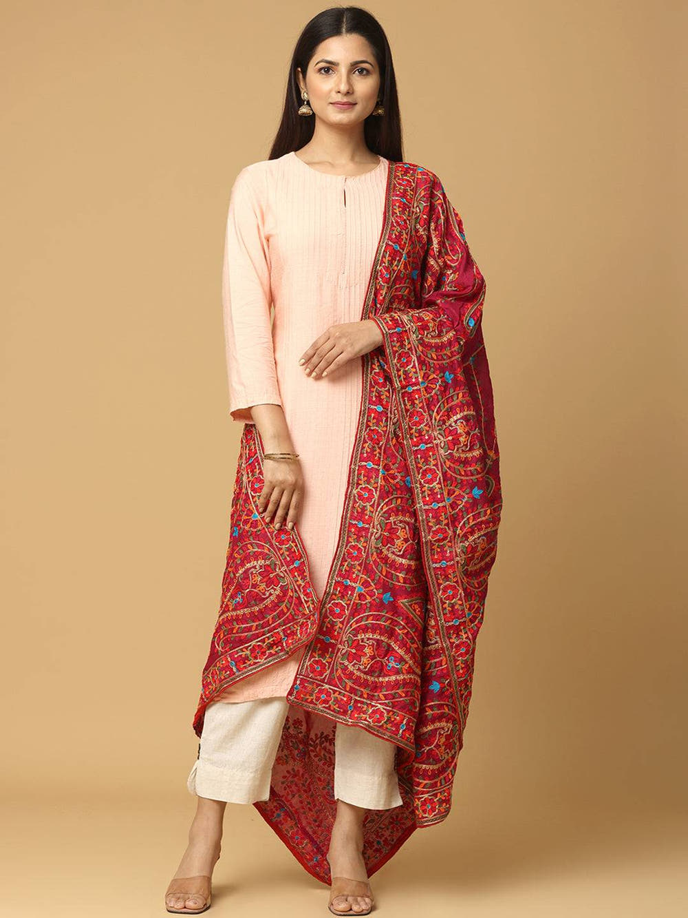 Wine Pink Floral Pashmina Dupatta