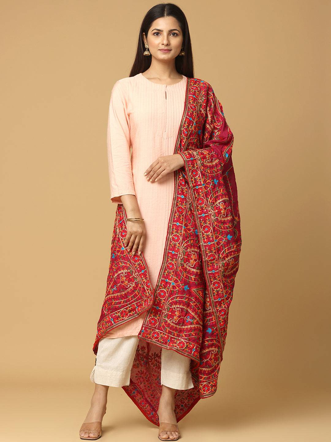 Wine Pink Floral Pashmina Dupatta