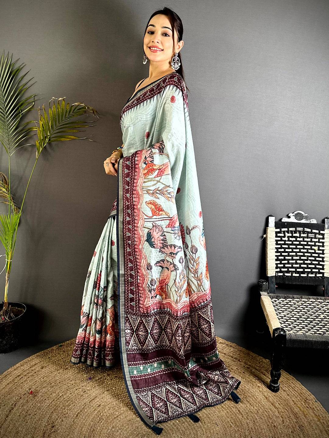 Royal Slub Ghicha  Ikkat Saree