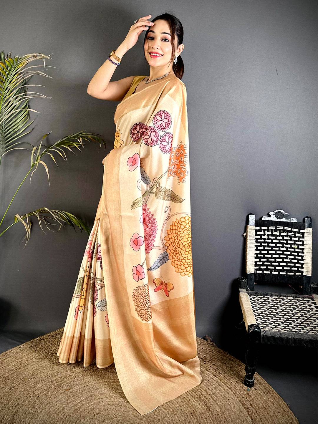 Ethereal Tussar Silk Gadwal Border Saree