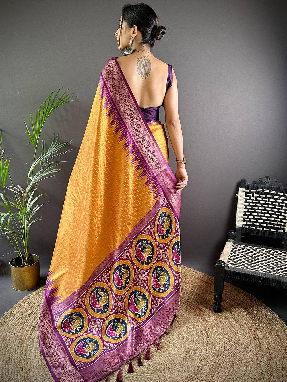 Desert Gold Chex Banarasi Silk Saree