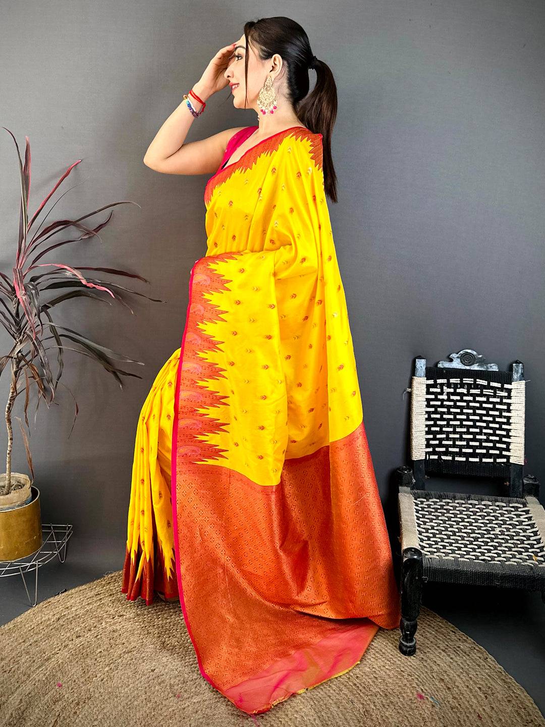 Mustard Yellow Soft Silk Kanjivaram Saree