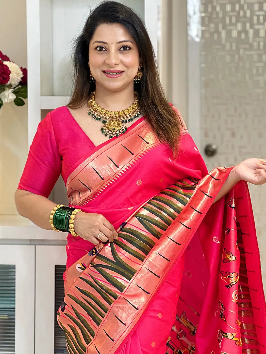 Pink Colour Paithani Silk Saree With Tassel