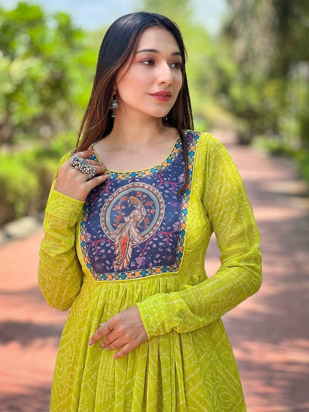 Pea Green Bandhej Dress