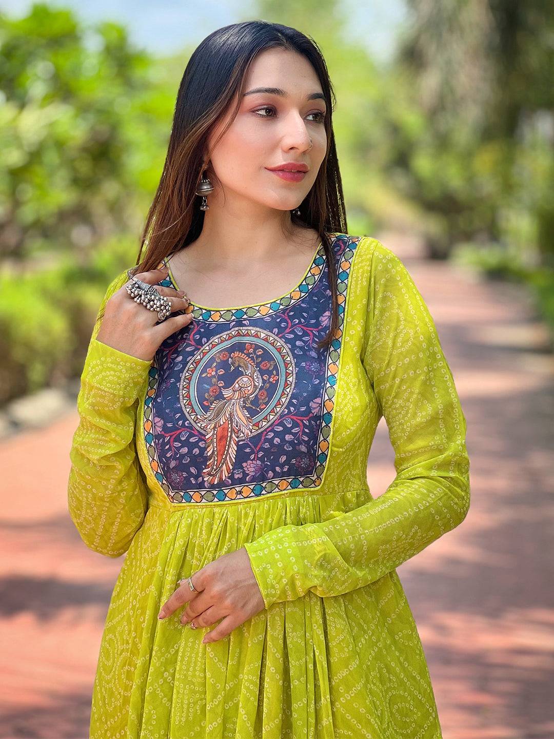 Pea Green Bandhej Dress
