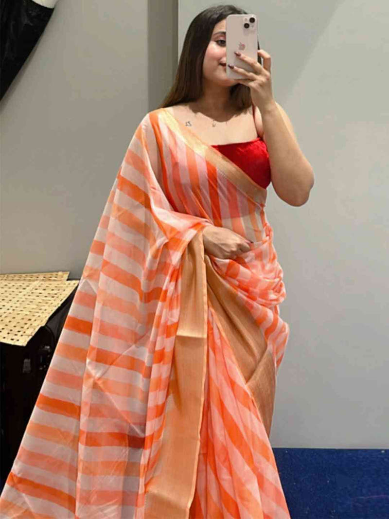 Soft Organza Leheriya Digital Print Party Wear Saree