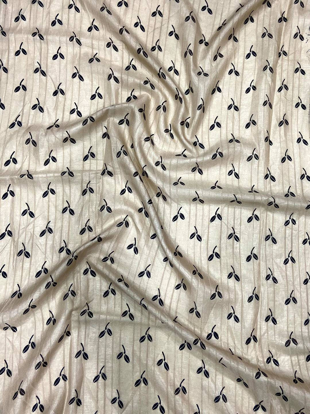 Cream Ghicha Leaf Print Saree