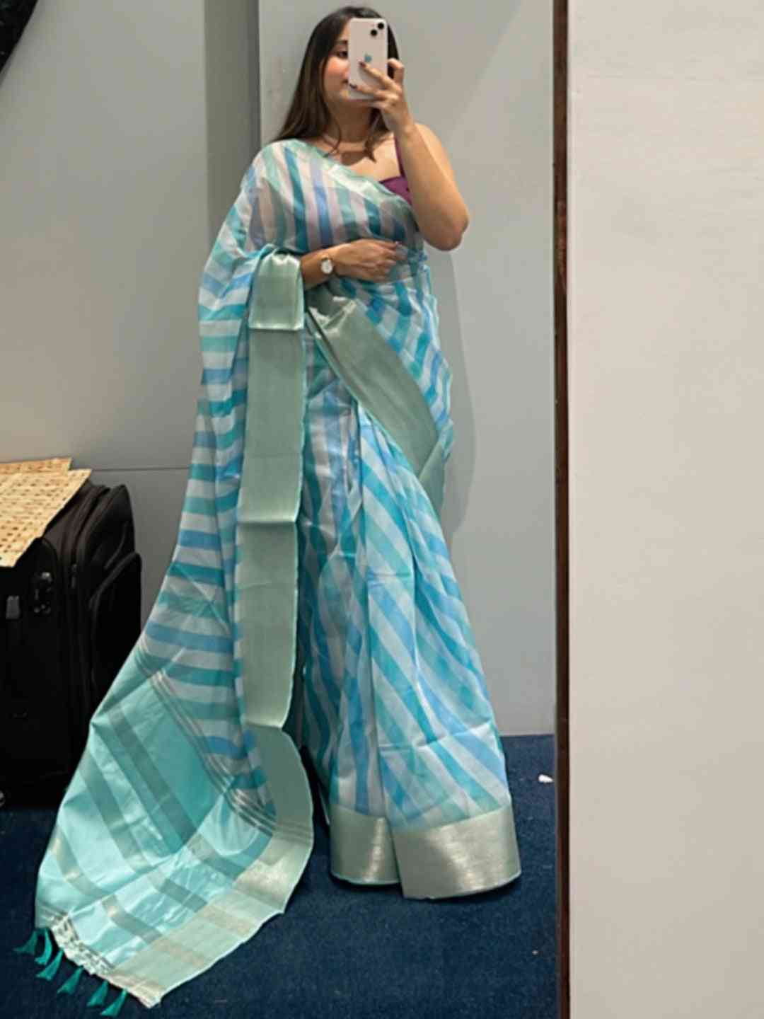 Soft Organza Leheriya Digital Print Party Wear Saree