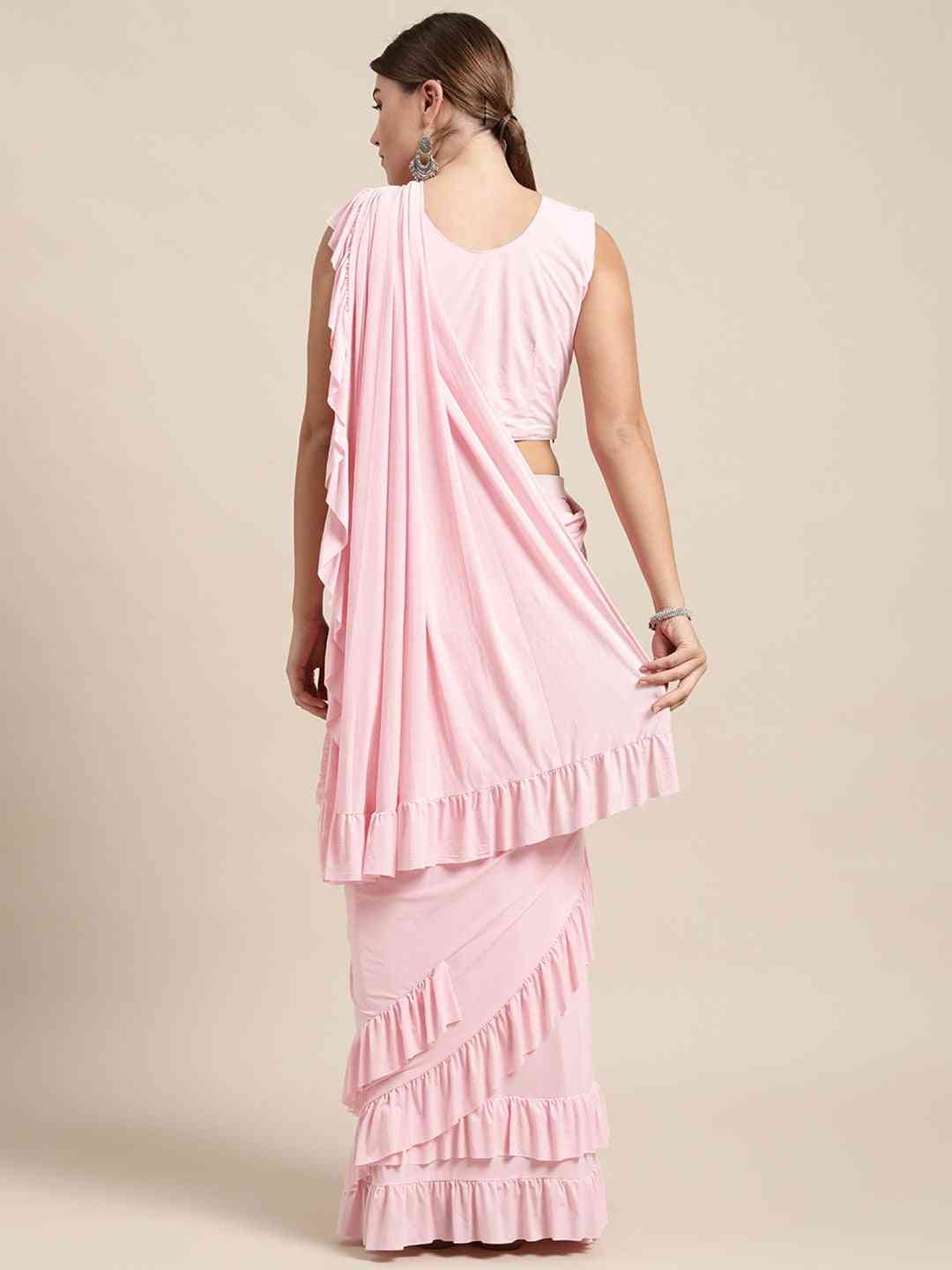 Stylish Viscose Rayon Pink Colour Solid Saree With Ruffel Border