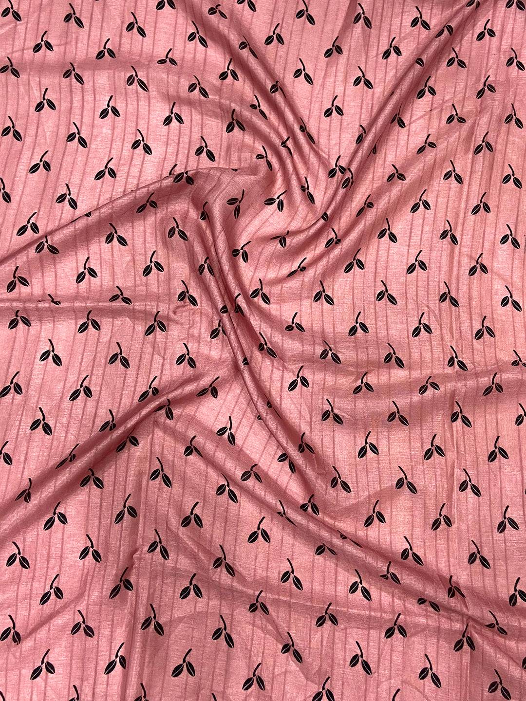 Rose Pink Ghicha Leaf Print Saree