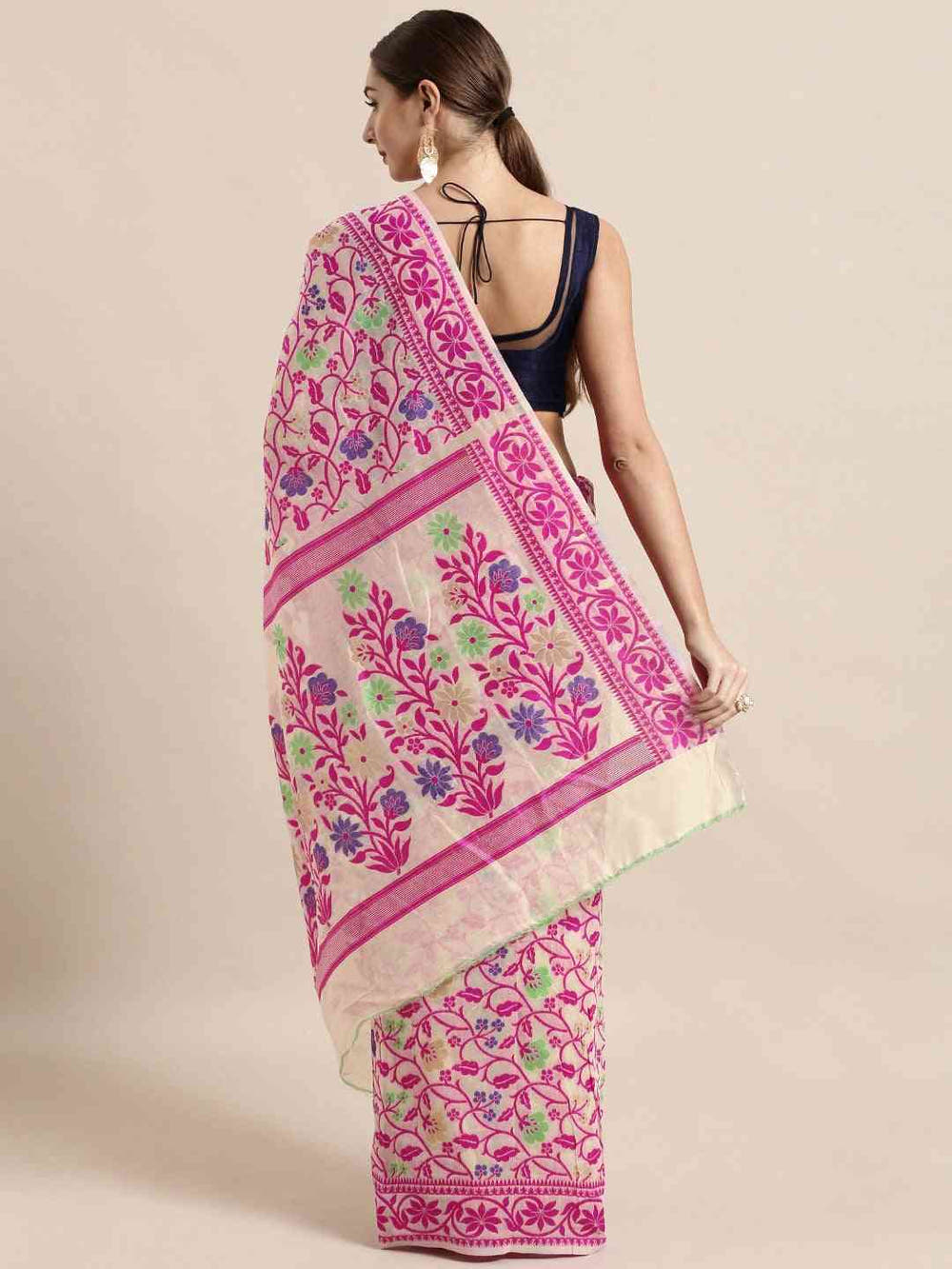 Jamdani Cream Colour Woven Design Saree
