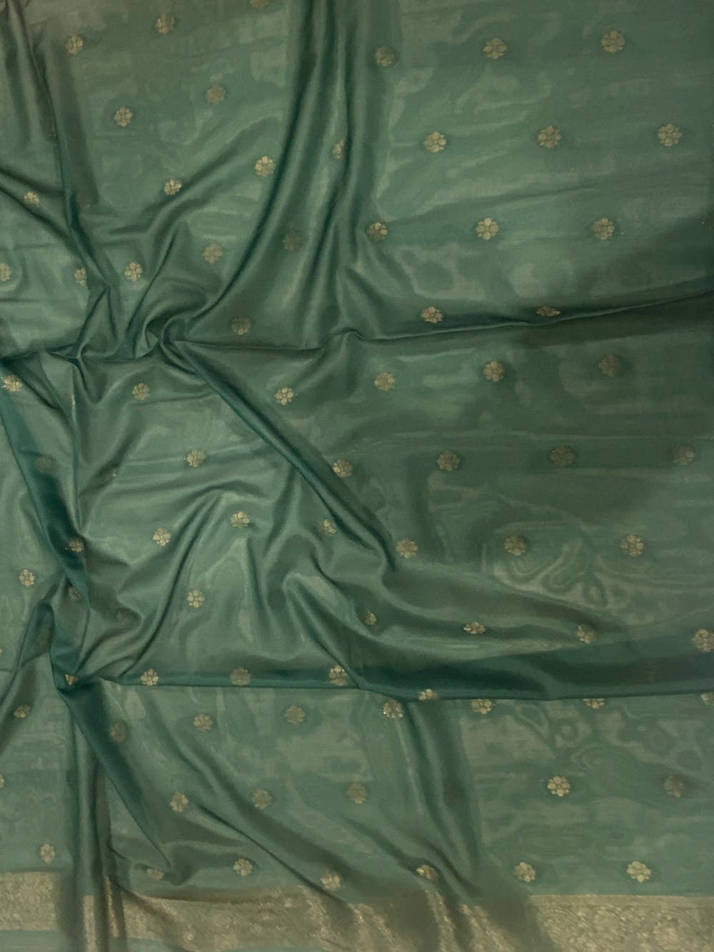 Deep Teal Kalamkari Ombre Soft Silk Saree