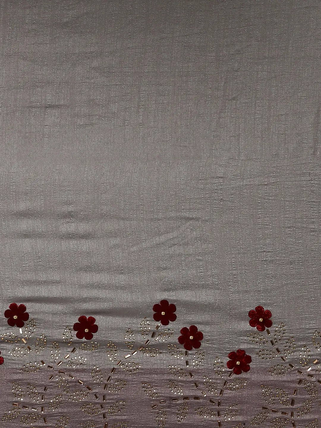 Poly Silk Grey Colour Solid Saree With Embellished Border