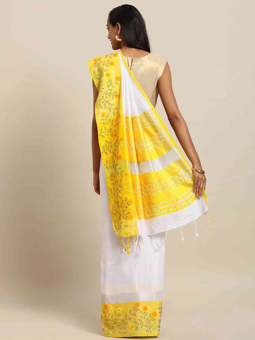 Light Yellow Colour Linen Saree with Solid Border