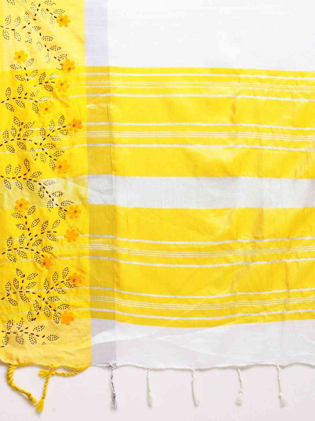 Light Yellow Colour Linen Saree with Solid Border