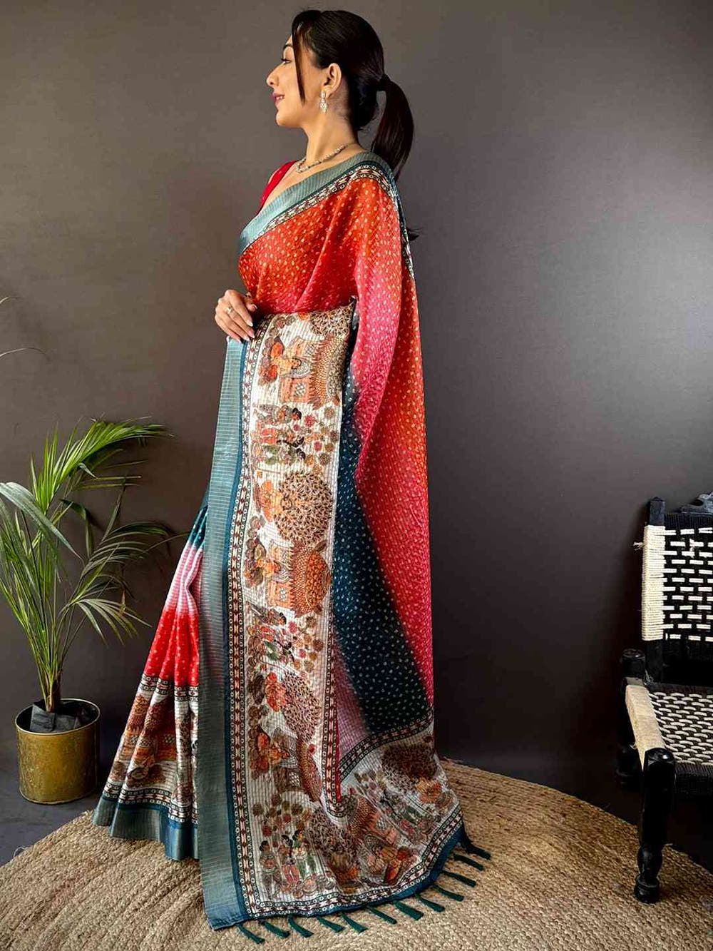 Radiant Silk Blend Bandhani Print Saree