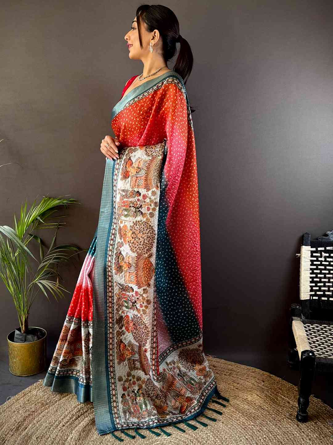 Radiant Silk Blend Bandhani Print Saree