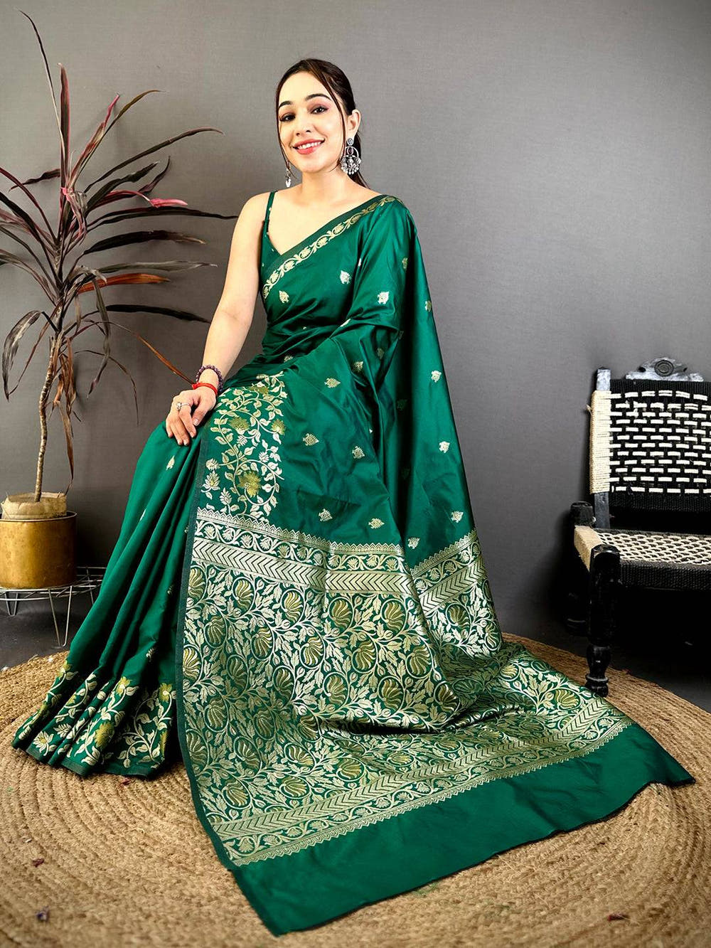 Emerald Green Soft Silk Kanjivaram Saree