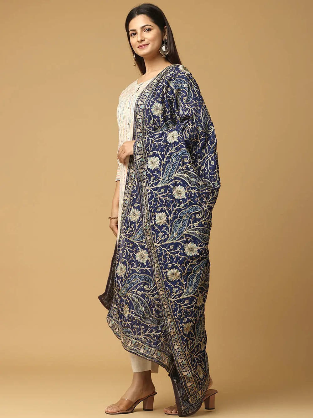 Navy Tonal Blue Paisley Pashmina Dupatta
