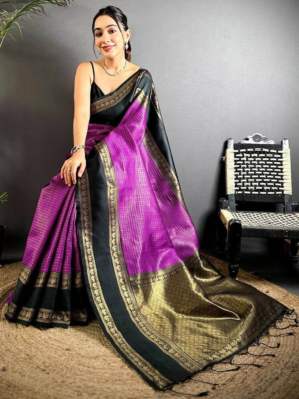 Magenta Banarasi Katan Silk Saree