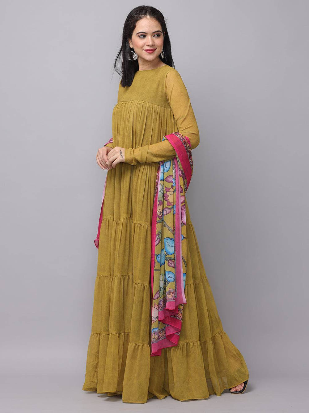 Mustard Olive Multi Layered Dress