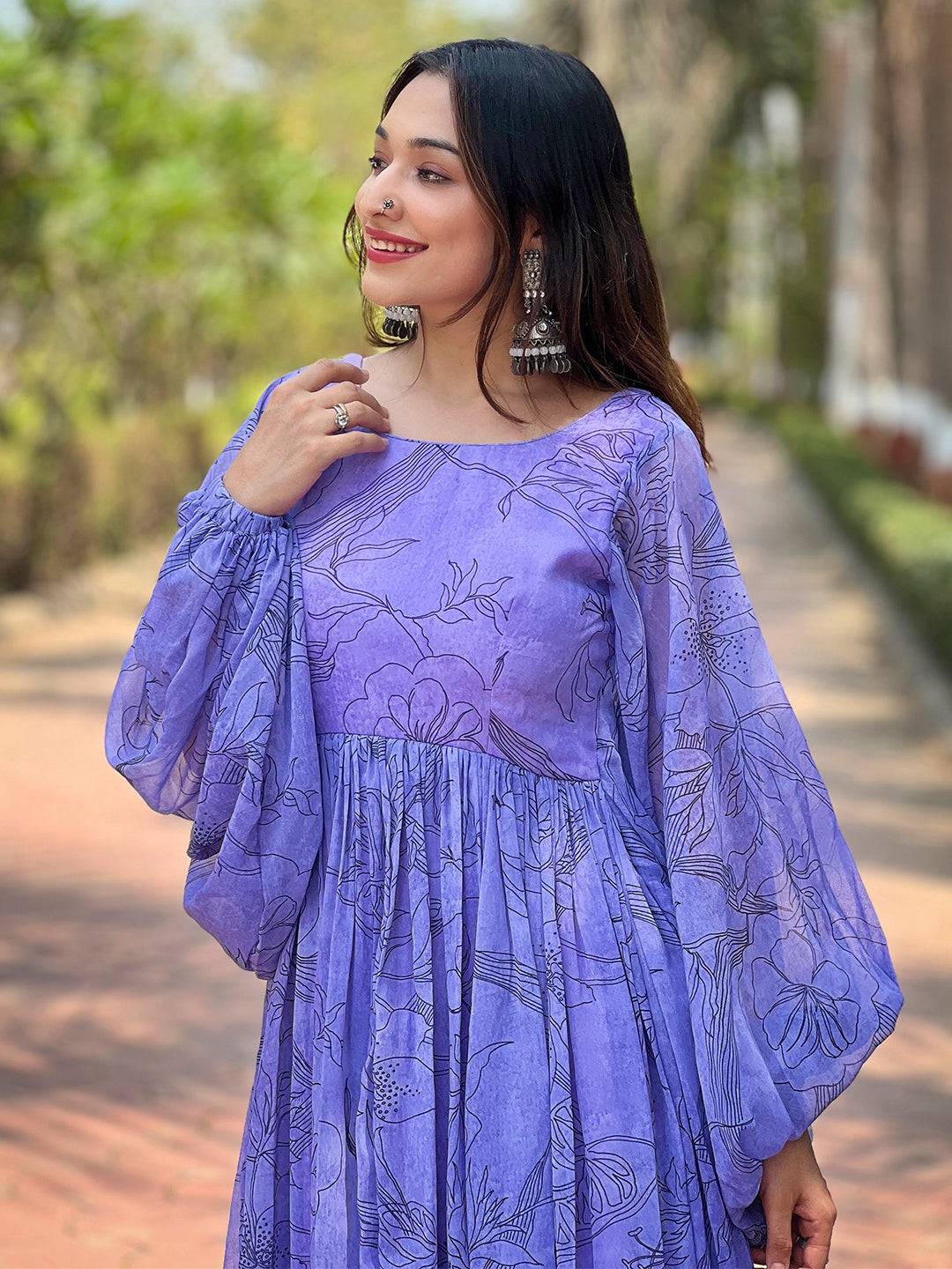 Slate Blue Dolman Puff Sleeve Dress