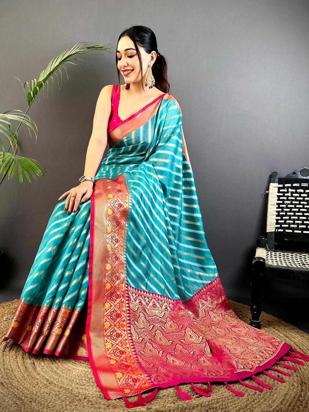 Rama Banarasi Lehriya Katan Silk Saree
