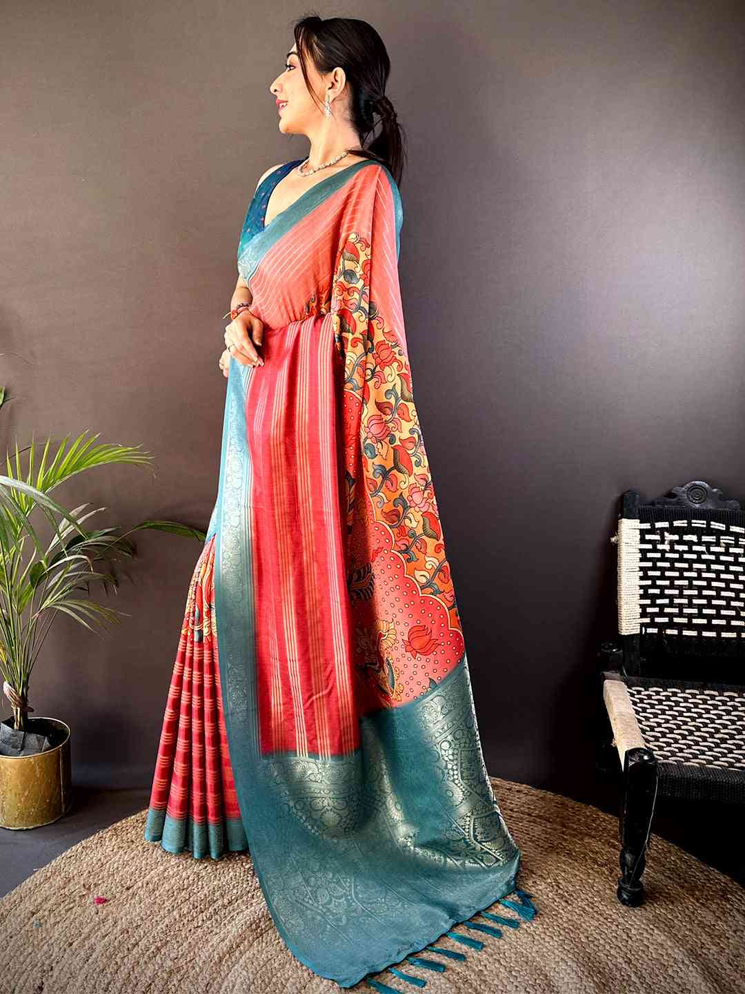 Coral Soft Crepe Silk Ombre Print Saree