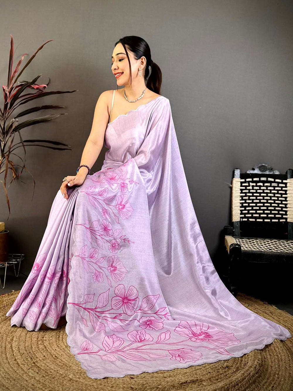 Royal Lavender Floral Cutwork Saree