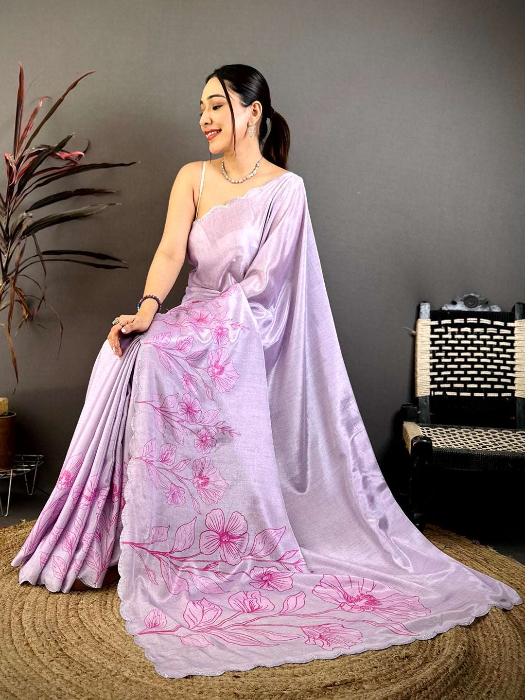 Royal Lavender Floral Cutwork Saree