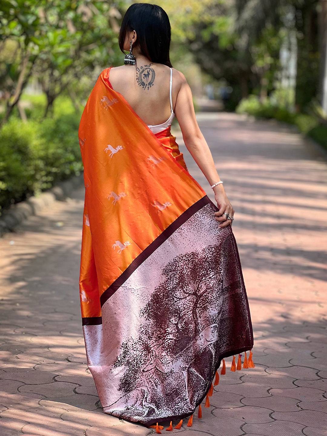 Orange Soft Silk Saree With Postar Weaving Zari Pallu