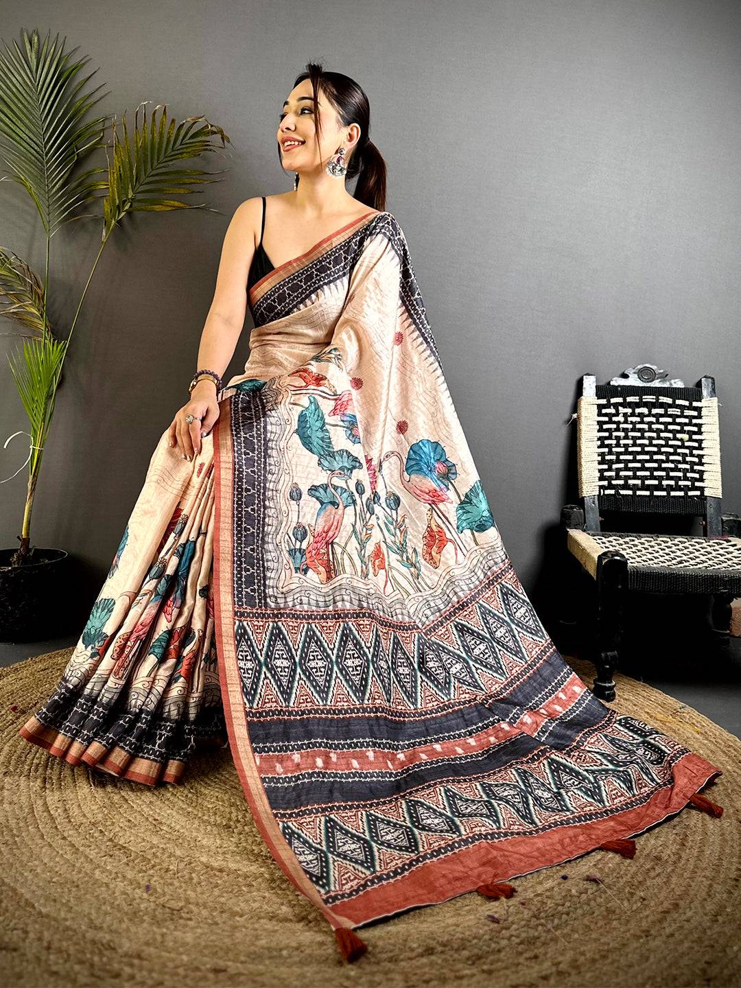 Regal Slub Ghicha Ikkat  Saree