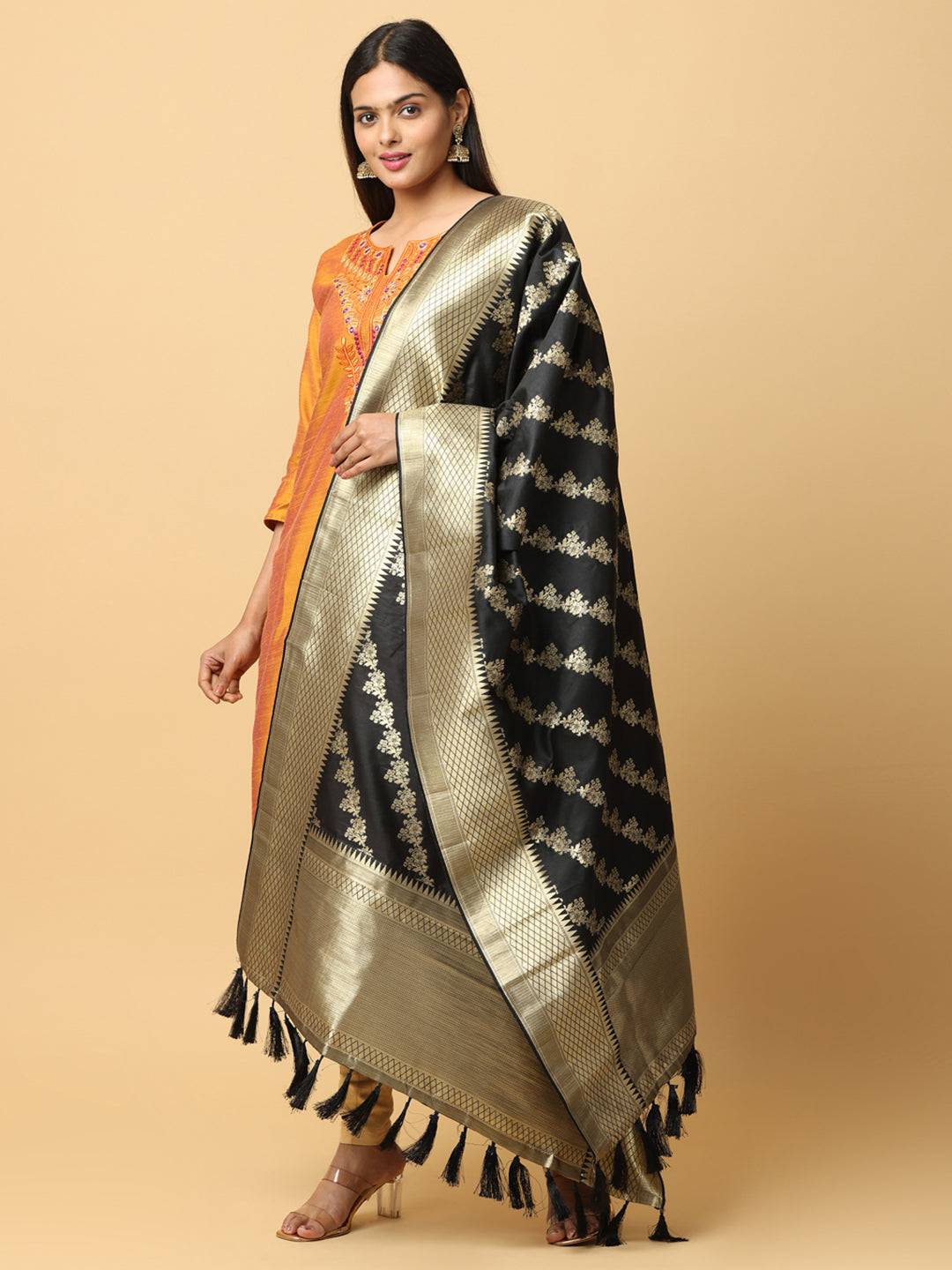 Black Colour Woven Design Dupatta