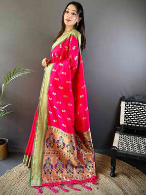 Exquisite Yevla Paithani Minakari Work Silk Saree in Pink Colour